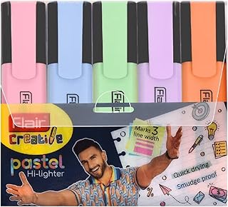 FLAIR Pastel 5 Shades Hi-lighter Pouch Pack | Flexible Line Width | Quick Drying & Smudge Proof Pastel Ink | Non-Toxic Ink, Safe For Childrens | 5 Smoothing Colors, Pack of 1