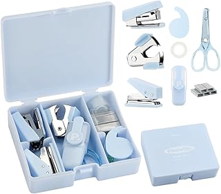Stationery Items Handbook Tool Box, Cute Stationery 8 Multipurpose Combo Pack Stapler Machine, Staples Hole Puncher Paper Scissor, Stationery Combo Gift Set, Pack of 1