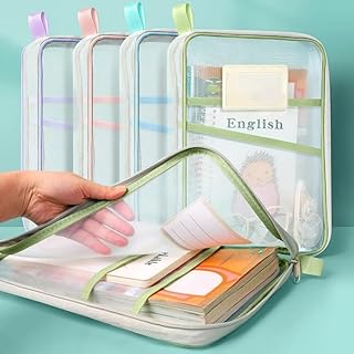 A4 Mesh Zipper File Folder Organizer with 3-Layer Separation – Dustproof Document Bag with Label Pocket, Lightweight Portable Pouch for Office, School, Students (Random Color Set of 2)