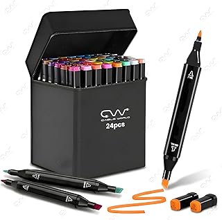 Cable World Dual Tips 24 Colors Markers Set, Art Markers for Adult Coloring Books, Artist Drawing Sketch Markers Set with Fine & Brush Tip (24 Pcs)