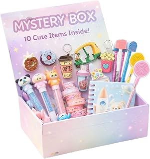 Le Delite Kids Stationery goody Gift Box, any 10 Piece Cute Items, Party Return Gifts, Birthday Favors, School Supplies with Pen, Pencil, Eraser, Sharpener, Keychain, Diary, Bookmark, Folder, Tape